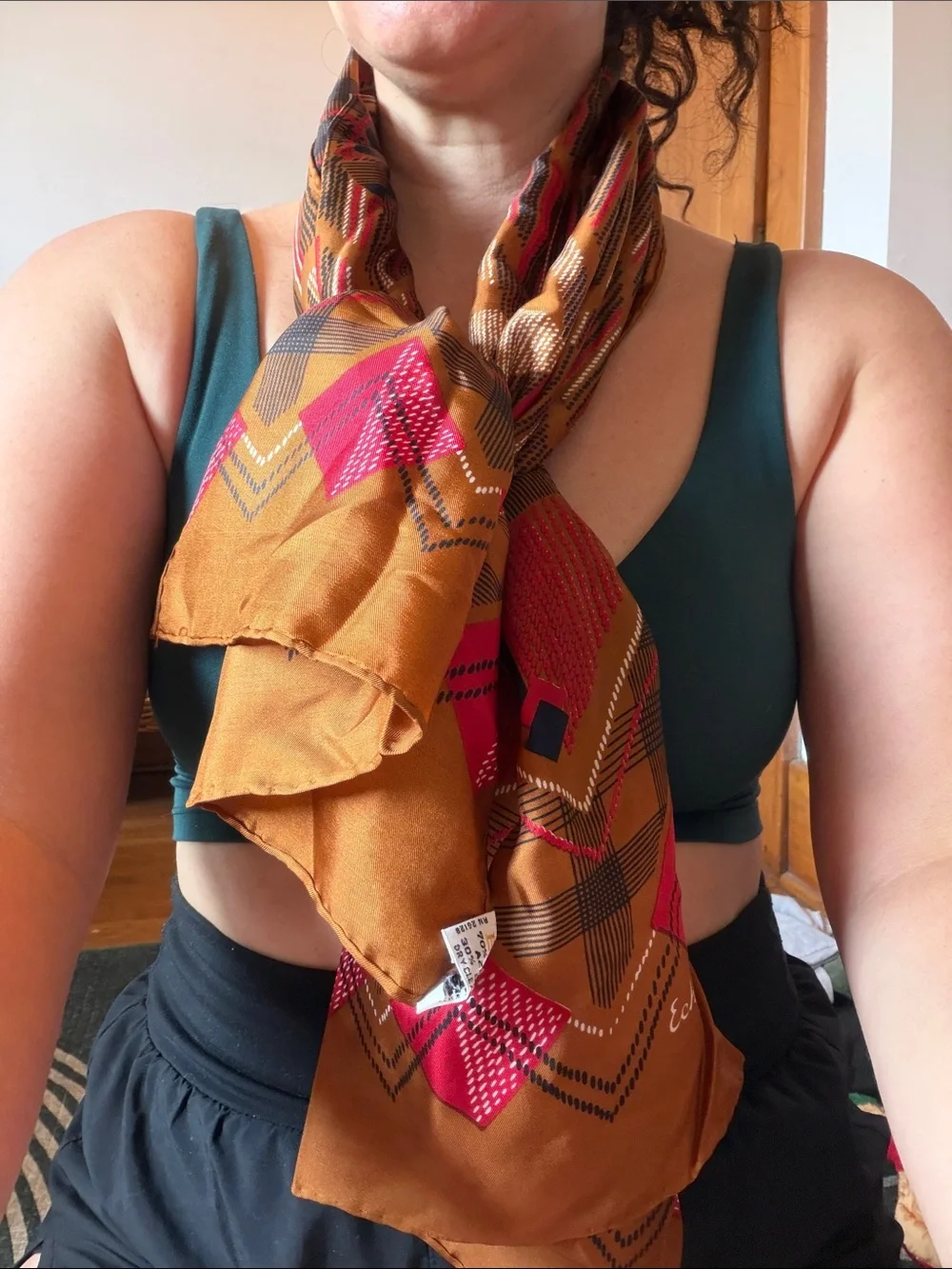 Echo Design Brown & Red Geometric Silk Scarf